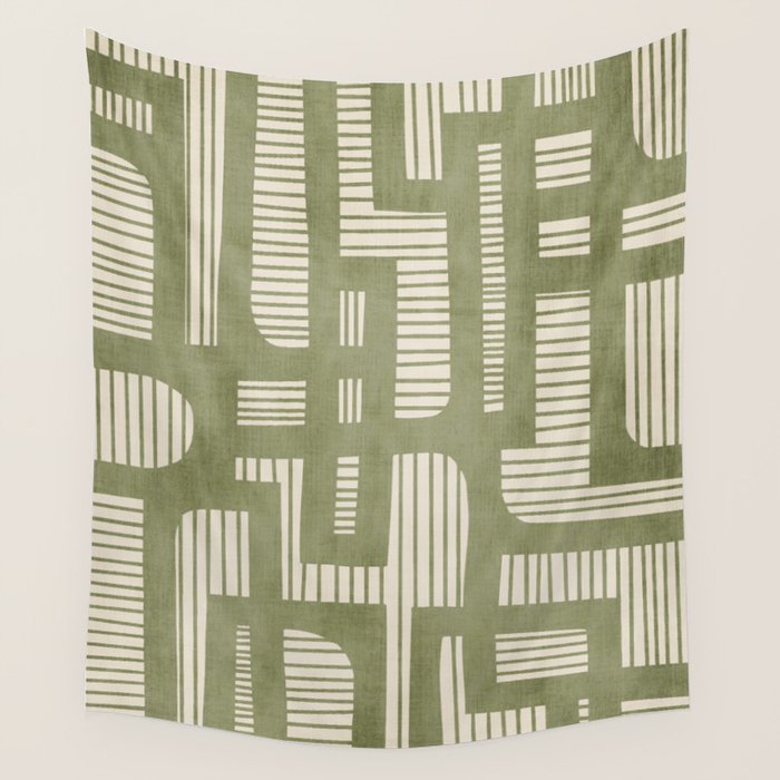 Green Abstract Lines Original Art Work  Wall Tapestry Gallery Image 4