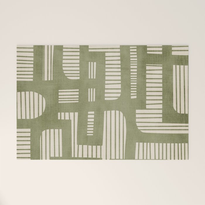 Green Abstract Lines Original Art Work  Welcome Mat Gallery Image 1