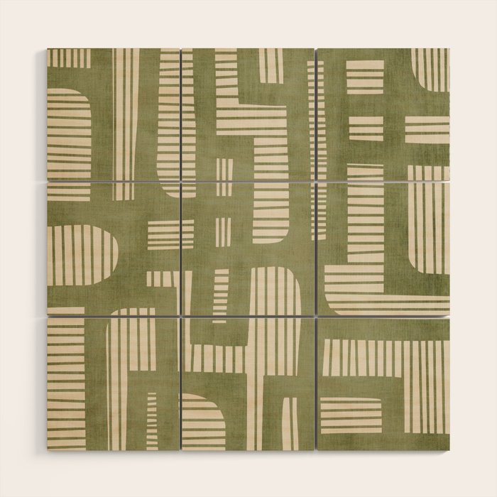 Green Abstract Lines Original Art Work  Wood Wall Art Gallery Image 1