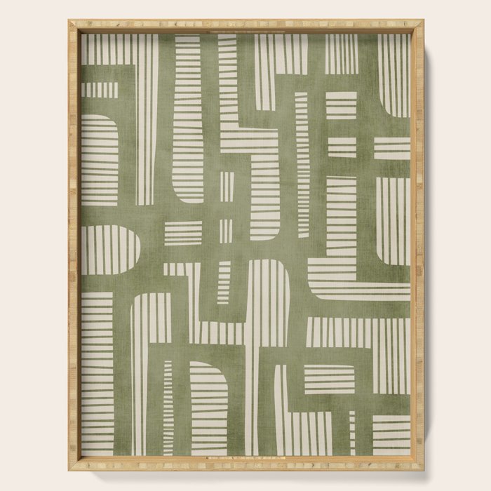 Green Abstract Lines Original Art Work  Serving Tray Gallery Image 1