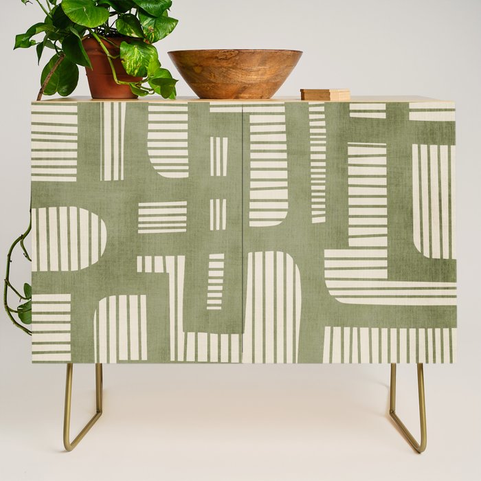 Green Abstract Lines Original Art Work  Credenza Gallery Image 1