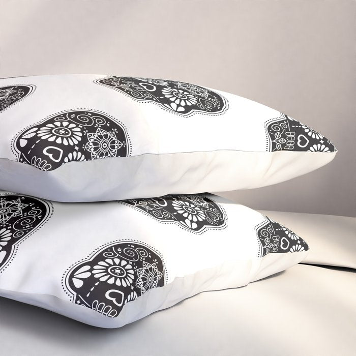 DÃ­a de Muertos Calavera â¢ Mexican Sugar Skull - Black Palette Pillow Sham Gallery Image 3