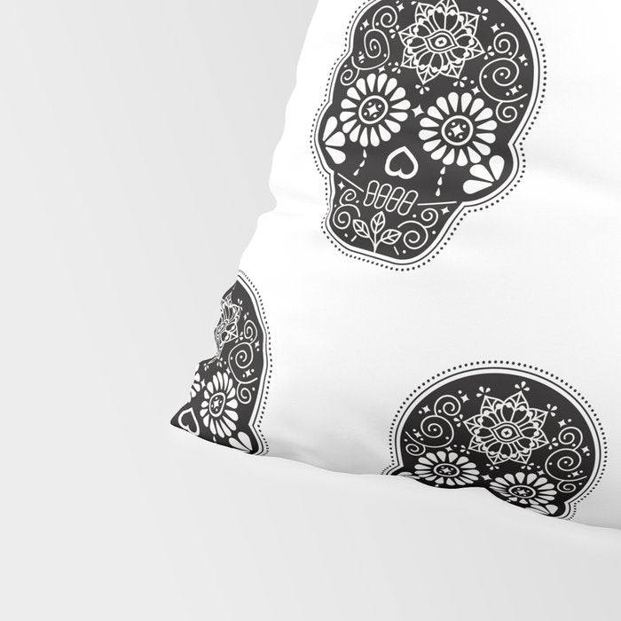 DÃ­a de Muertos Calavera â¢ Mexican Sugar Skull - Black Palette Pillow Sham Gallery Image 4