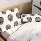 DÃ­a de Muertos Calavera â¢ Mexican Sugar Skull - Black Palette Pillow Sham Gallery Image 2