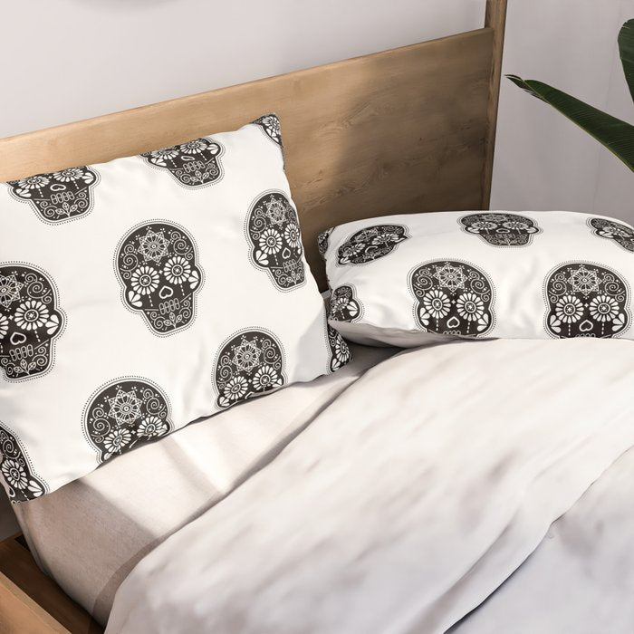 DÃ­a de Muertos Calavera â¢ Mexican Sugar Skull - Black Palette Pillow Sham Gallery Image 2