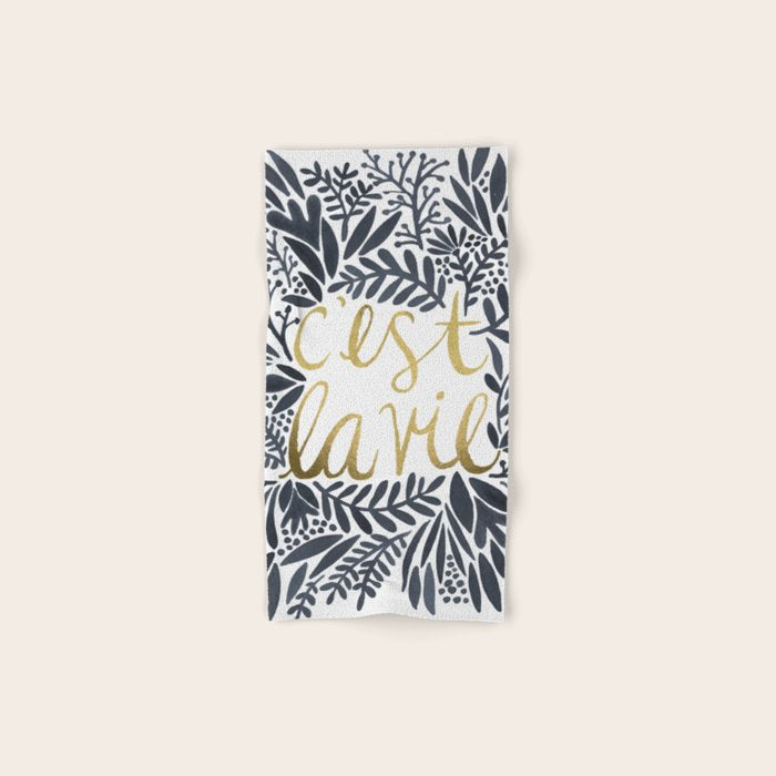 C'est la Vie - Grey & Gold Bath Towel Gallery Image 1