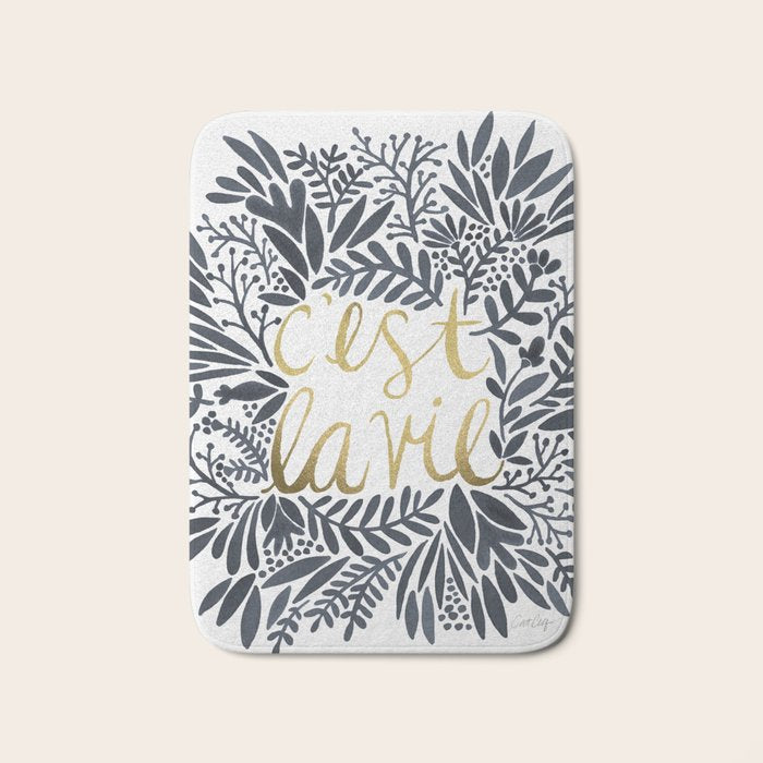 C'est la Vie - Grey & Gold Bath Mat Gallery Image 1