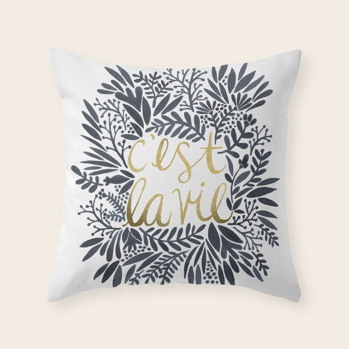 C'est la Vie - Grey & Gold Throw Pillow Gallery Image 6