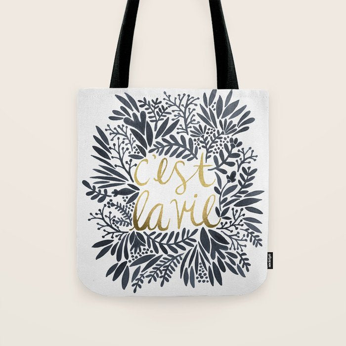 C'est la Vie - Grey & Gold Tote Bag Gallery Image 1