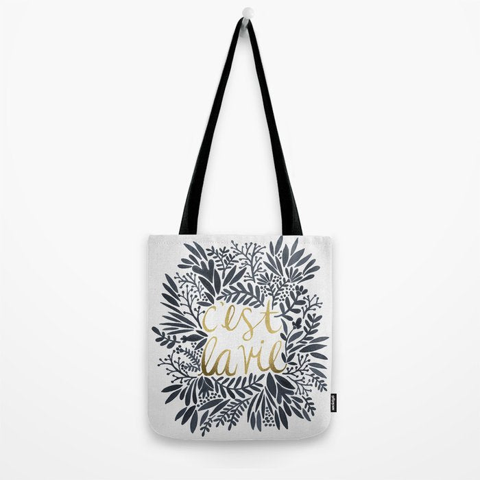 C'est la Vie - Grey & Gold Tote Bag Gallery Image 2