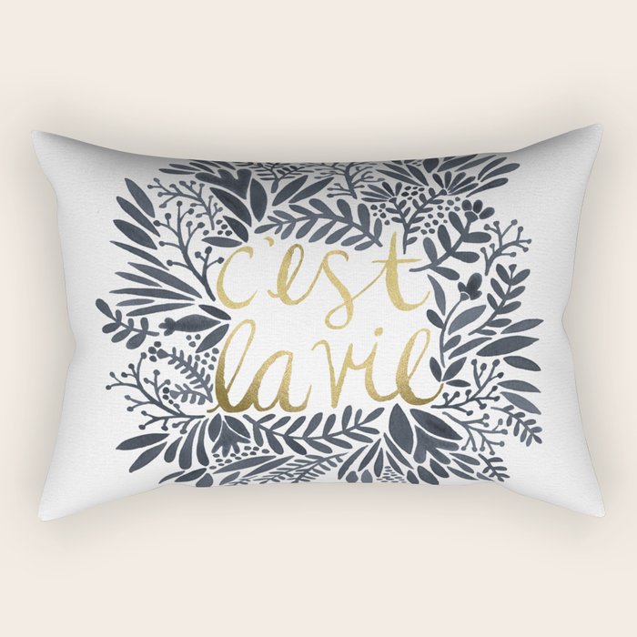 C'est la Vie - Grey & Gold Rectangular Pillow Gallery Image 1