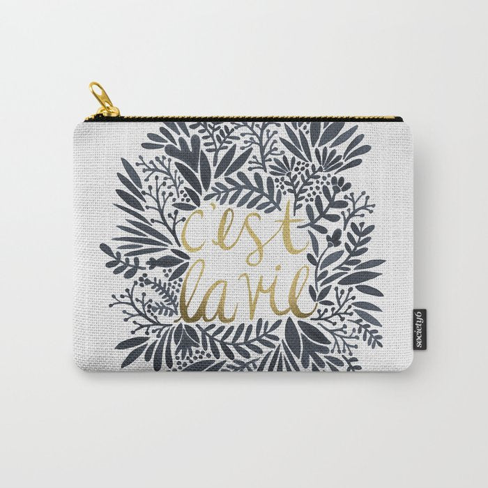 C'est la Vie - Grey & Gold Carry All Pouch Gallery Image 1