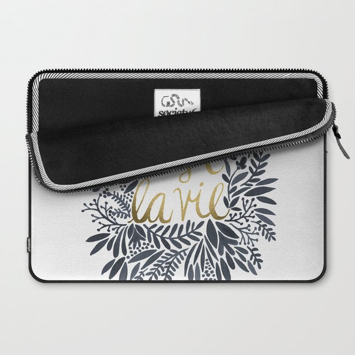 C'est la Vie - Grey & Gold Laptop Sleeve Gallery Image 2