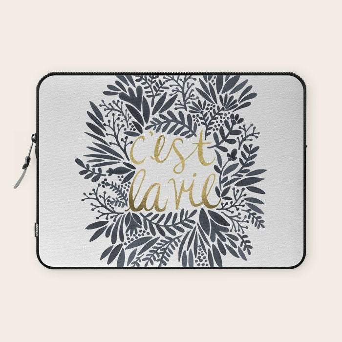 C'est la Vie - Grey & Gold Laptop Sleeve Gallery Image 1