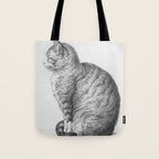 Tabby Cat, Vintage Black and White Cat Drawing Tote Bag Gallery Image 1