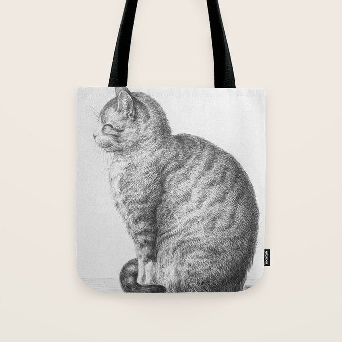 Tabby Cat, Vintage Black and White Cat Drawing Tote Bag Gallery Image 1