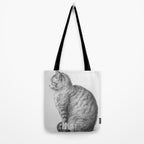 Tabby Cat, Vintage Black and White Cat Drawing Tote Bag Gallery Image 2