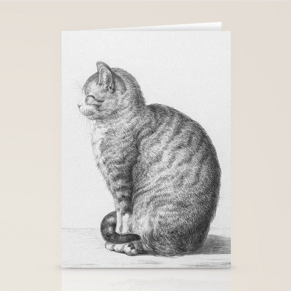 Tabby Cat, Vintage Black and White Cat Drawing Stationery Card Gallery Image 2