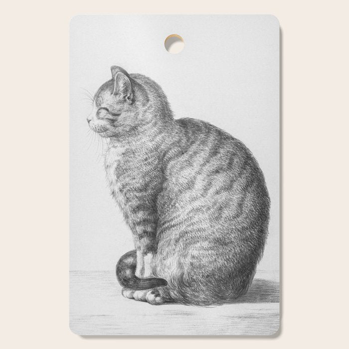Tabby Cat, Vintage Black and White Cat Drawing Cutting Board Gallery Image 1