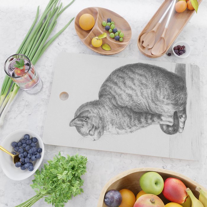 Tabby Cat, Vintage Black and White Cat Drawing Cutting Board Gallery Image 2