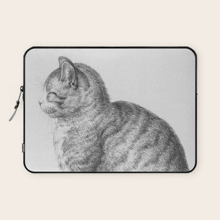 Tabby Cat, Vintage Black and White Cat Drawing Laptop Sleeve Gallery Image 1