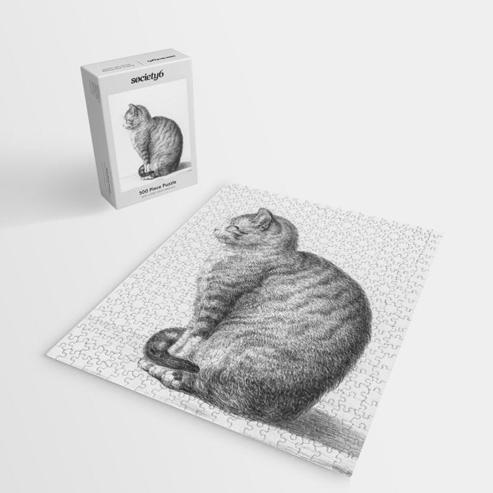 Tabby Cat, Vintage Black and White Cat Drawing Jigsaw Puzzle Gallery Image 2