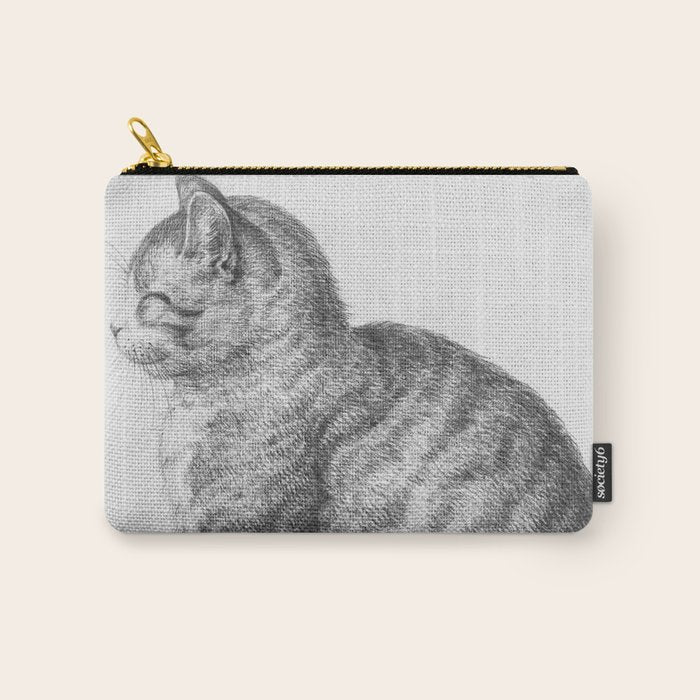 Tabby Cat, Vintage Black and White Cat Drawing Carry All Pouch Gallery Image 1