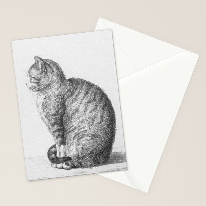 Tabby Cat, Vintage Black and White Cat Drawing Stationery Card Gallery Image 2