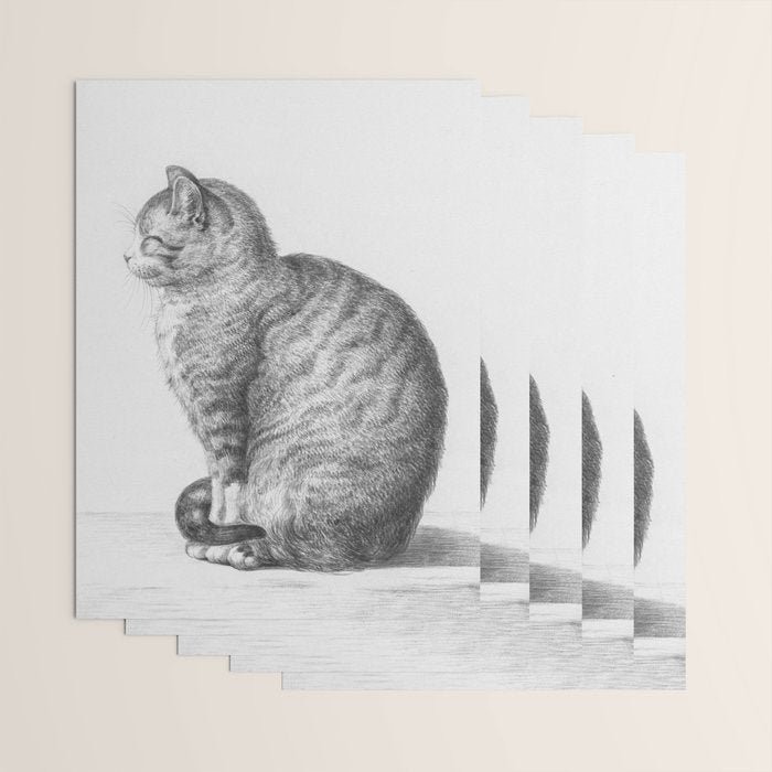 Tabby Cat, Vintage Black and White Cat Drawing Wrapping Paper Gallery Image 3