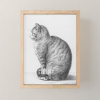 Tabby Cat, Vintage Black and White Cat Drawing Mini Art Print Gallery Image 1