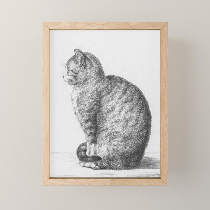 Tabby Cat, Vintage Black and White Cat Drawing Mini Art Print Gallery Image 1