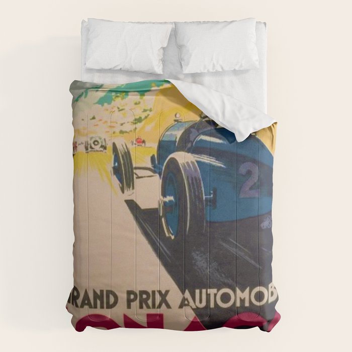 Vintage 1933 Monaco Grand Prix Car Advertisement Poster by Geo Ham Comforter Gallery Image 1