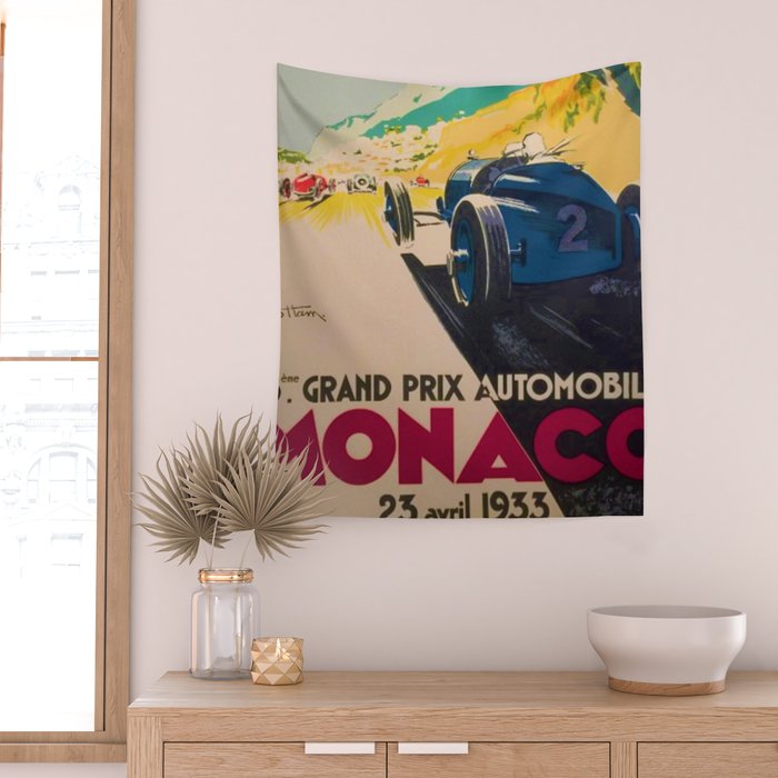 Vintage 1933 Monaco Grand Prix Car Advertisement Poster by Geo Ham Wall Tapestry Gallery Image 2