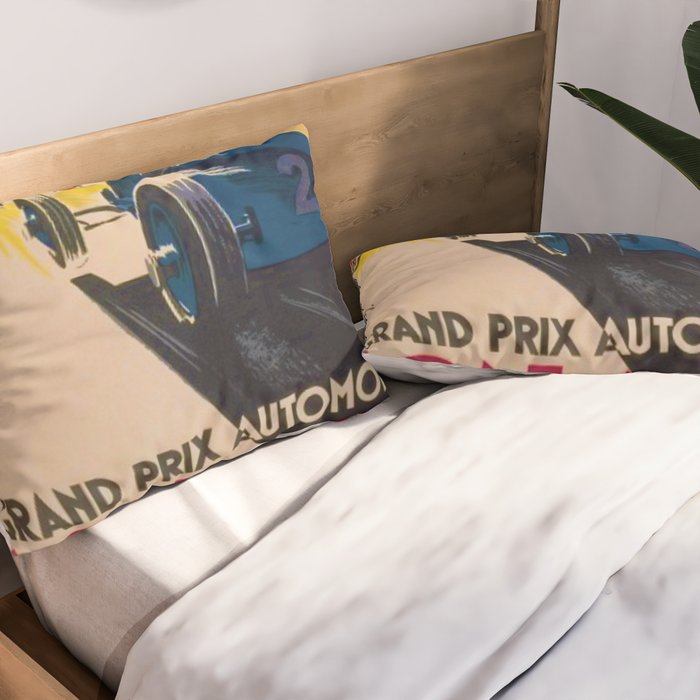 Vintage 1933 Monaco Grand Prix Car Advertisement Poster by Geo Ham Pillow Sham Gallery Image 2