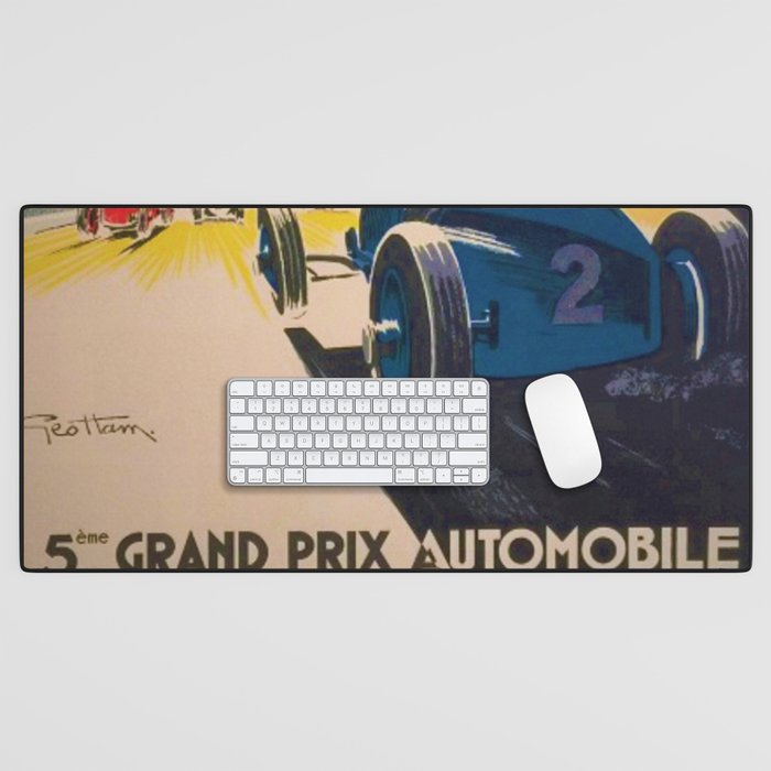 Vintage 1933 Monaco Grand Prix Car Advertisement Poster by Geo Ham Desk Mat Gallery Image 1