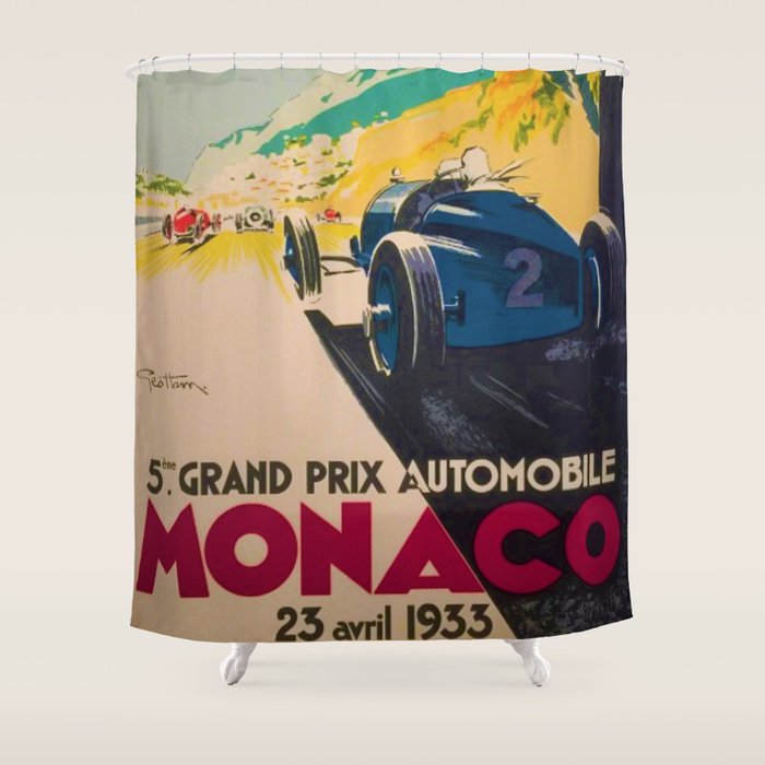 Vintage 1933 Monaco Grand Prix Car Advertisement Poster by Geo Ham Shower Curtain Gallery Image 1