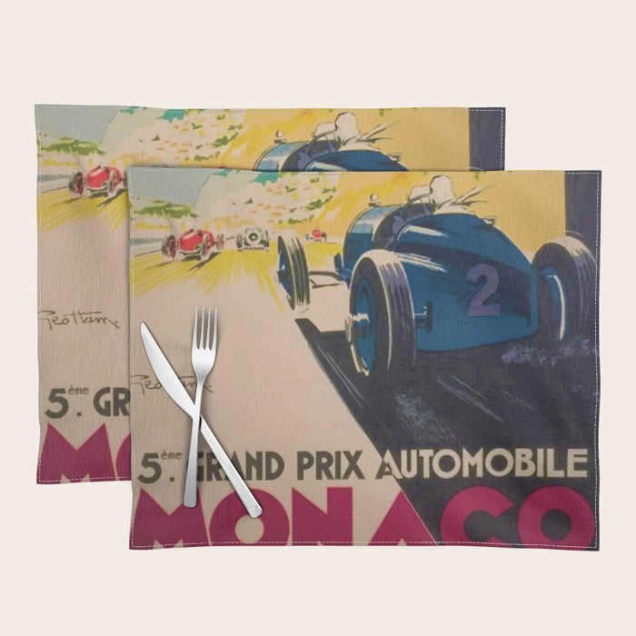 Vintage 1933 Monaco Grand Prix Car Advertisement Poster by Geo Ham Placemat Gallery Image 1