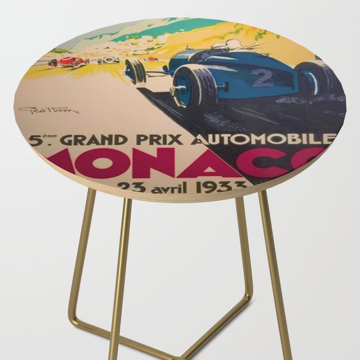Vintage 1933 Monaco Grand Prix Car Advertisement Poster by Geo Ham Side Table Gallery Image 2