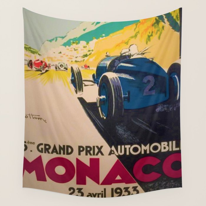 Vintage 1933 Monaco Grand Prix Car Advertisement Poster by Geo Ham Wall Tapestry Gallery Image 4