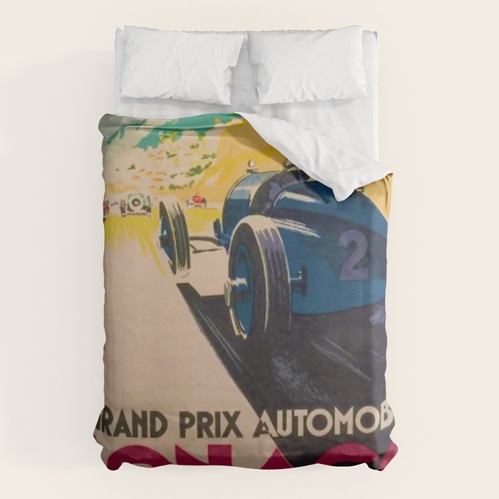 Vintage 1933 Monaco Grand Prix Car Advertisement Poster by Geo Ham Duvet Cover Gallery Image 1