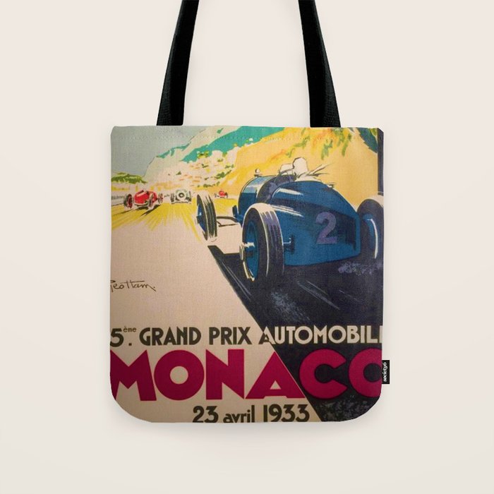 Vintage 1933 Monaco Grand Prix Car Advertisement Poster by Geo Ham Tote Bag Gallery Image 1