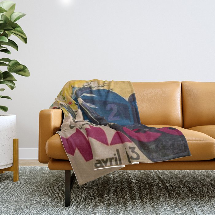 Vintage 1933 Monaco Grand Prix Car Advertisement Poster by Geo Ham Throw Blanket Gallery Image 1