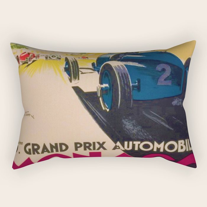 Vintage 1933 Monaco Grand Prix Car Advertisement Poster by Geo Ham Rectangular Pillow Gallery Image 1