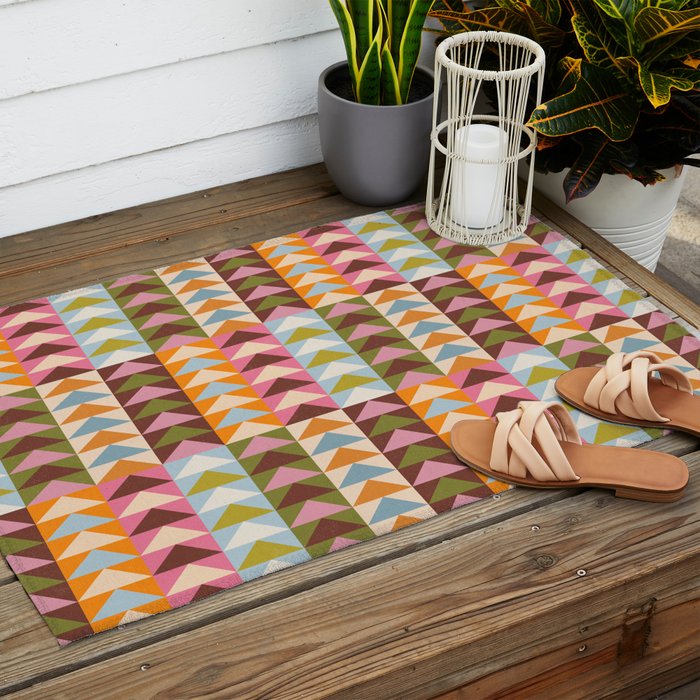 Quilt Triangle Shapes - Multi-color Outdoor Rug Gallery Image 2