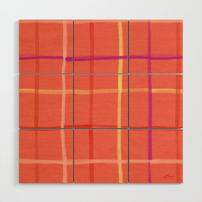 Abstract Tennis Net Pattern in Rosey Red Wood Wall Art Gallery Image 1