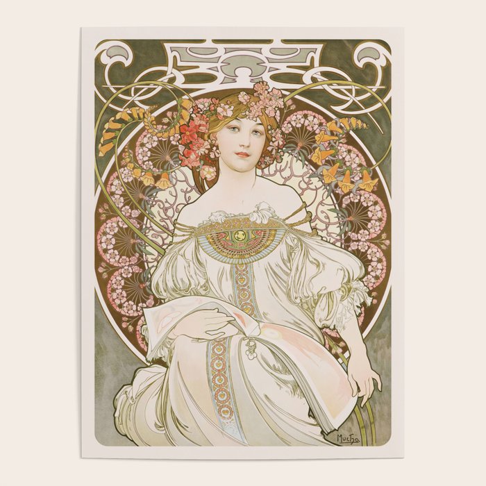 Alphonse Mucha Reverie Vintage Art Nouveau Woman Colorful Floral Decorative Elegant Retro Design Poster Gallery Image 1
