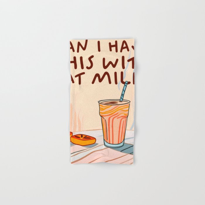Can I Have this With Oat Milk? | Coffee Typography Lactose No Dairy Funny Quote, Eclectic Contemporary Boho Lettering Words Vegan Phrase Bath Towel Gallery Image 1