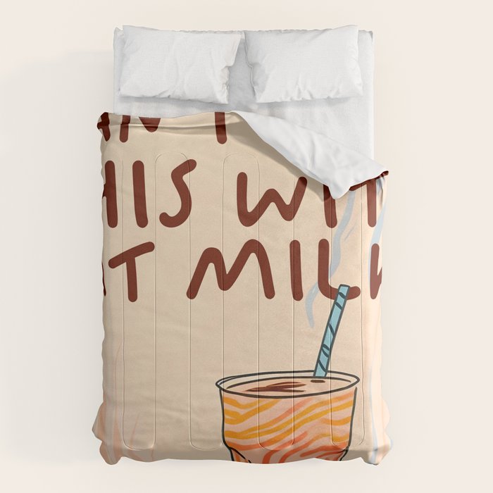 Can I Have this With Oat Milk? | Coffee Typography Lactose No Dairy Funny Quote, Eclectic Contemporary Boho Lettering Words Vegan Phrase Comforter Gallery Image 6
