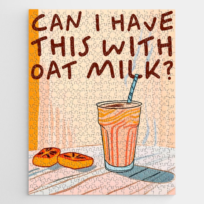 Can I Have this With Oat Milk? | Coffee Typography Lactose No Dairy Funny Quote, Eclectic Contemporary Boho Lettering Words Vegan Phrase Jigsaw Puzzle Gallery Image 1