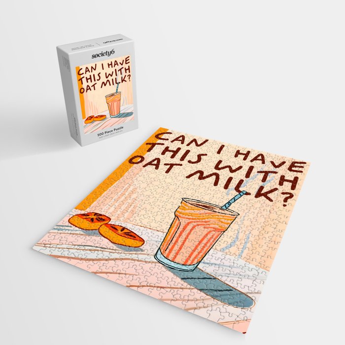 Can I Have this With Oat Milk? | Coffee Typography Lactose No Dairy Funny Quote, Eclectic Contemporary Boho Lettering Words Vegan Phrase Jigsaw Puzzle Gallery Image 2